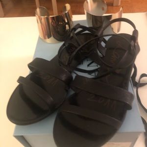 Lanvin black sandals with gold ankle bracelet